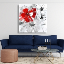 Toile 48 x 48 - Fleurs rouges et grises