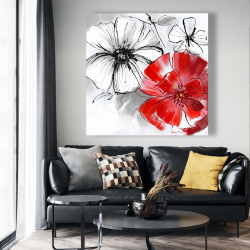 Canvas 48 x 48 - Red & white flowers sketch