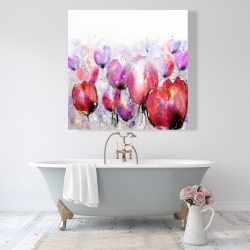 Toile 48 x 48 - Champ de tulipes roses
