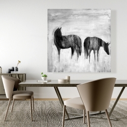 Canvas 48 x 48 - Horses silhouettes in the mist