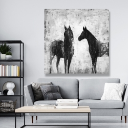Toile 48 x 48 - Chevaux blancs et noirs