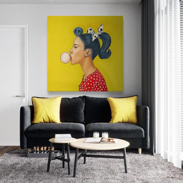 Toile 48 x 48 - Femme rétro avec queue de cheval
