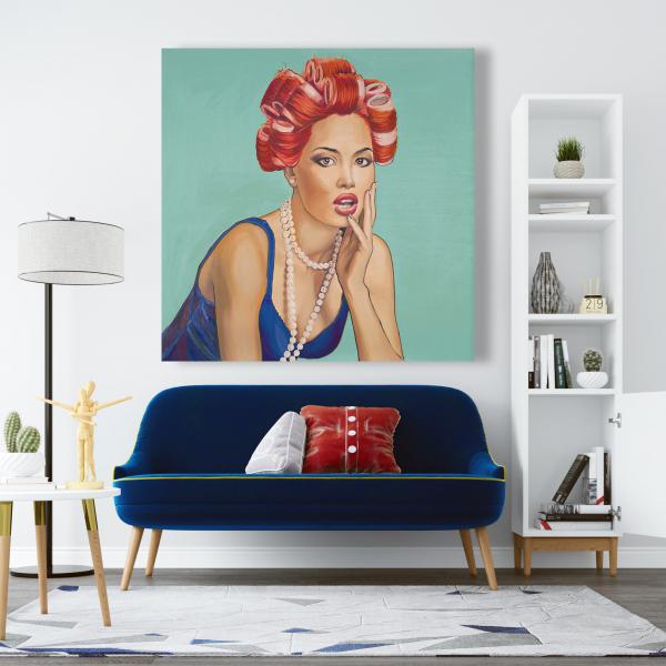 Toile 48 x 48 - Femme rétro avec bigoudis