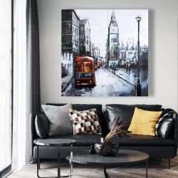 Toile 48 x 48 - Londre abstraite et bus rouge