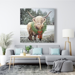 Toile 48 x 48 - Vache highland de noël