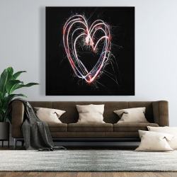 Toile 48 x 48 - Feux d'artifices en coeur rouge et bleu