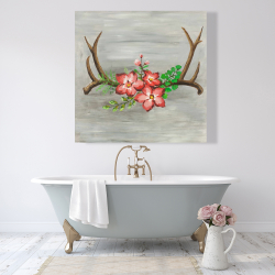 Toile 48 x 48 - Bois de cerfs et fleurs roses