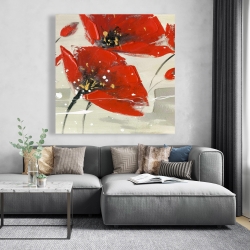 Canvas 48 x 48 - Abstract red flowers in the wind