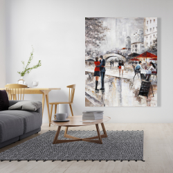 Toile 48 x 60 - Jeune couple s'enlaçant dans la rue