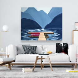 Canvas 48 x 60 - Lake, quai & mountains