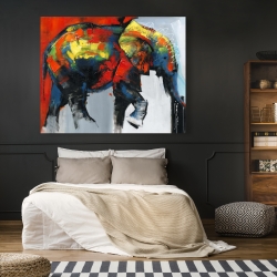 Toile 48 x 60 - éléphant abstrait et coloré en mouvement