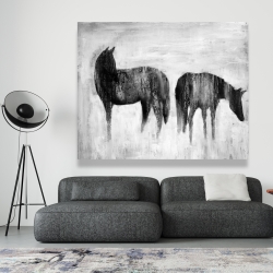 Canvas 48 x 60 - Horses silhouettes in the mist