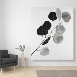 Toile 48 x 60 - Branche en tons de gris et feuilles rondes