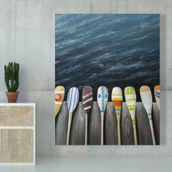 Canvas 48 x 60 - Colorful paddles on the dock