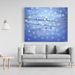 Toile 48 x 60 - Oiseaux sur ciel bleu scintillant