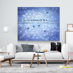 Toile 48 x 60 - Oiseaux sur un fil avec ciel bleu clair