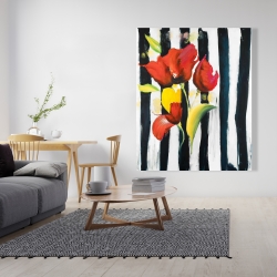 Toile 48 x 60 - Fleurs rouges sur rayures