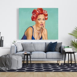 Toile 48 x 60 - Femme rétro avec bigoudis