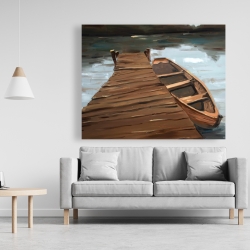 Canvas 48 x 60 - Lake, dock and boat