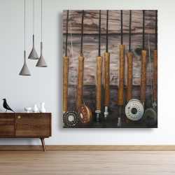 Toile 48 x 60 - Cannes à pêche sur bois