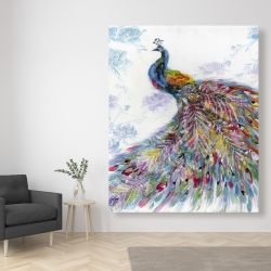 Canvas 48 x 60 - Majestic peacock with flowers