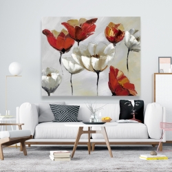 Canvas 48 x 60 - Abstract red and white flowers
