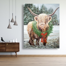 Toile 48 x 60 - Vache highland de noël