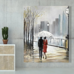 Canvas 48 x 60 - Couple walking under the rain