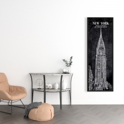Framed 16 x 48 - Chrystler tower sketch with a map in background