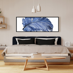 Framed 16 x 48 - Watercolor blue feather