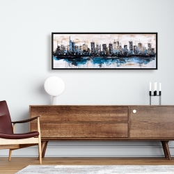 Framed 16 x 48 - Abstract city with reflection on water