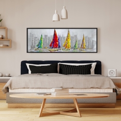 Framed 16 x 48 - Sailboats in the wind