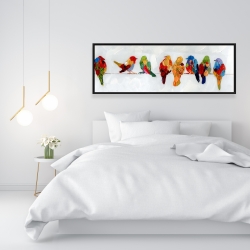 Encadré 16 x 48 - Beaucoup d'oiseaux colorés sur un fil