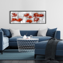 Framed 16 x 48 - Abstract poppies