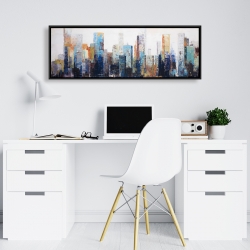 Framed 16 x 48 - Texturized abstract city