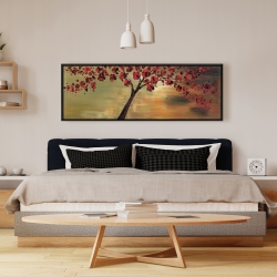 Framed 16 x 48 - Red flowers tree