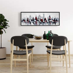 Framed 16 x 48 - Gray and red cityscape