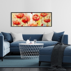 Framed 16 x 48 - Red flowers garden