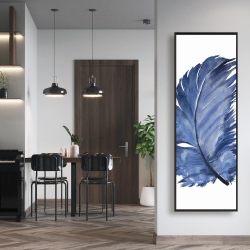 Framed 16 x 48 - Watercolor blue feather
