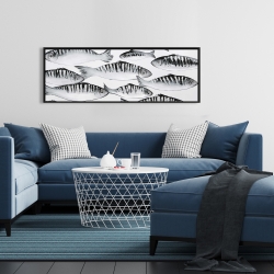 Framed 16 x 48 - Gray shoal of fish