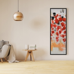 Framed 16 x 48 - Abstract red dotted flowers field