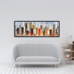 Framed 16 x 48 - Colorful buildings with water reflection
