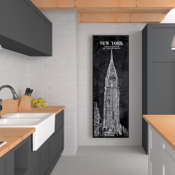 Framed 20 x 60 - Chrystler tower sketch with a map in background