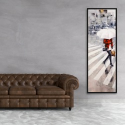 Encadré 20 x 60 - Femme marchant avec son parapluie