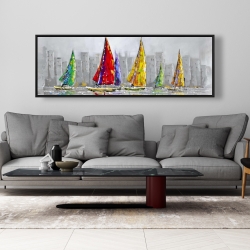 Framed 20 x 60 - Sailboats in the wind