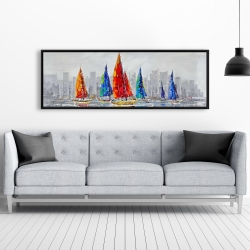 Encadré 20 x 60 - Bateaux colorés près d'une ville grise