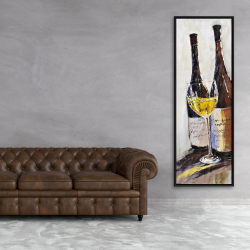 Framed 20 x 60 - Two bottles with a glass of white wine