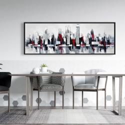 Framed 20 x 60 - Gray and red cityscape