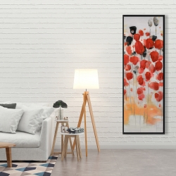 Framed 20 x 60 - Abstract red dotted flowers field
