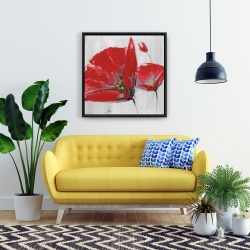 Framed 24 x 24 - Three red flowers on gray background